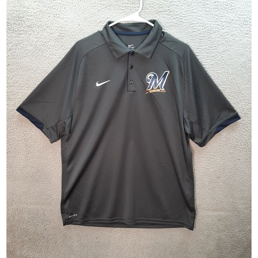 Milwaukee Brewers Shirt Adult Large Gray Nikeโ Dri Fit Polo Stretch MLB Baseball